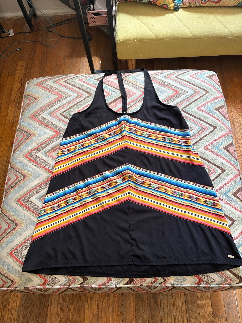 Rip Curl Black Swim Coverup with Multicolor Stripes XL